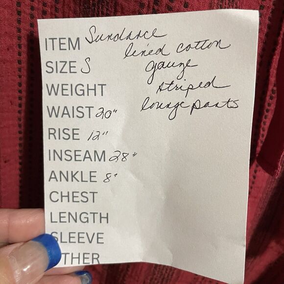 Sundance Shobu Striped Cotton Pants Women’s Small Red Black Drawstring Lined - Picture 12 of 12